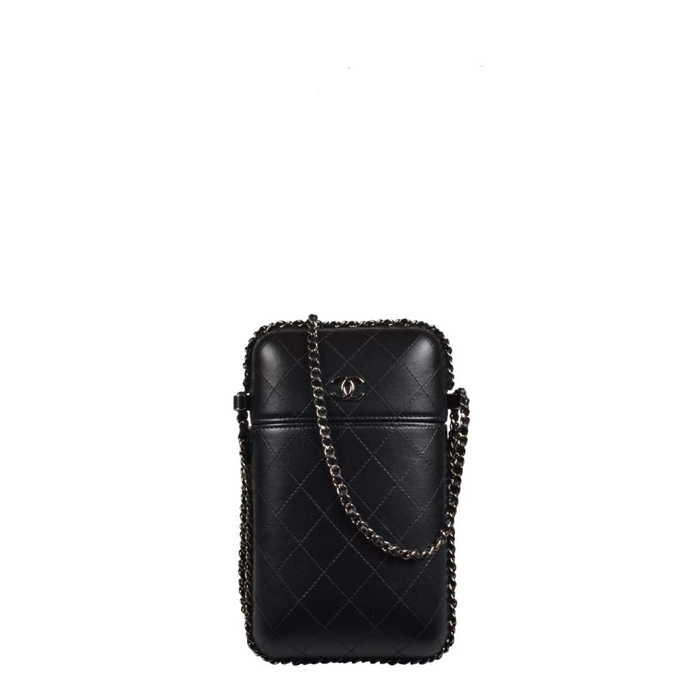 Chanel Handy Tasche Nappa schwarz Kette Silber Chanel Phone Holder Cha –  ewa lagan