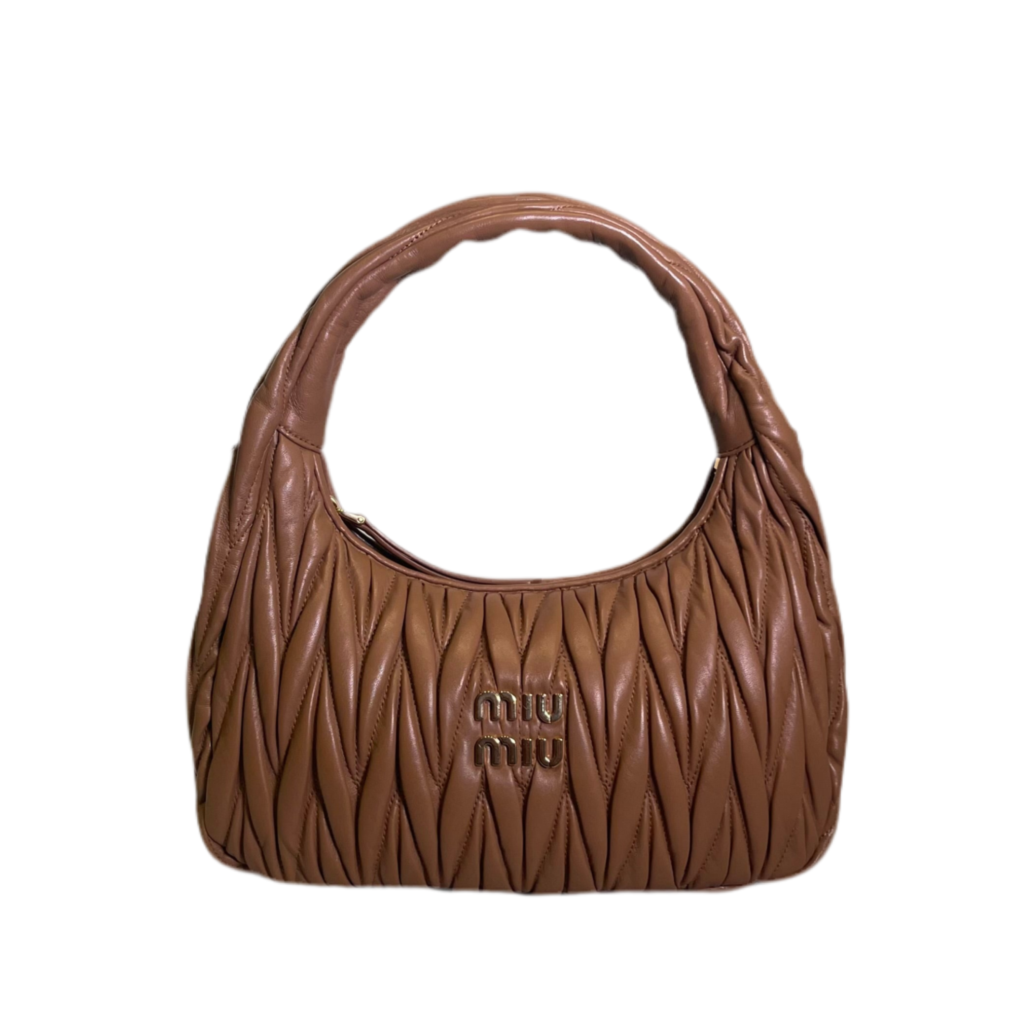 Miu Miu Tasche Wander Hobo Matelasse Leder Camel Schultergurt