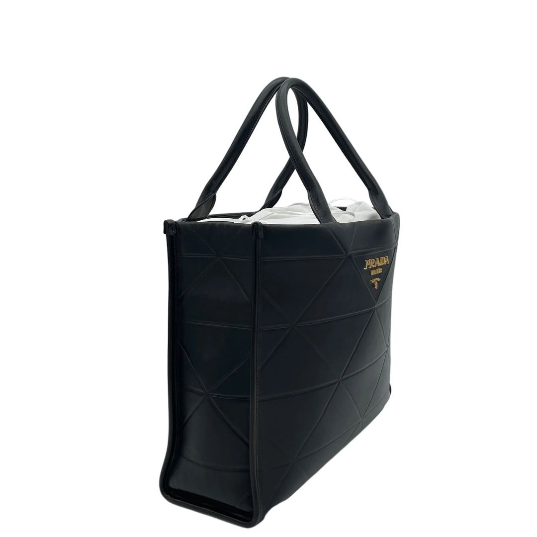 Prada Shopper Symbole Tote Bag Large Leder Schwarz Logo Gold