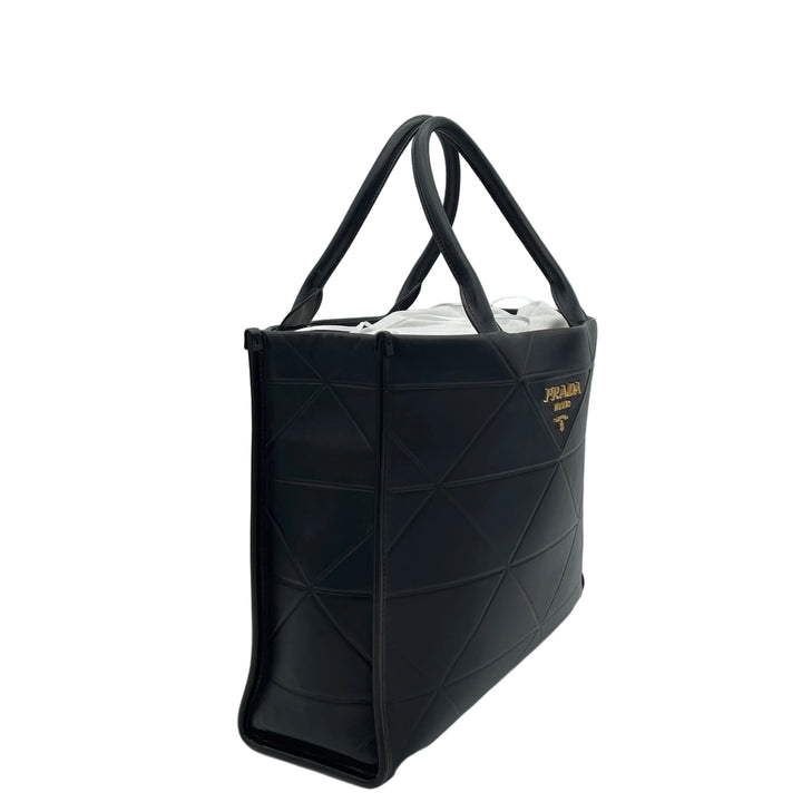 Prada Shopper Symbole Tote Bag Large Leder Schwarz Logo Gold