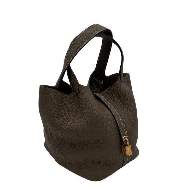 Hermes Tasche Picotin Lock 22 Clemence Leder Etoupe Hardware Gold