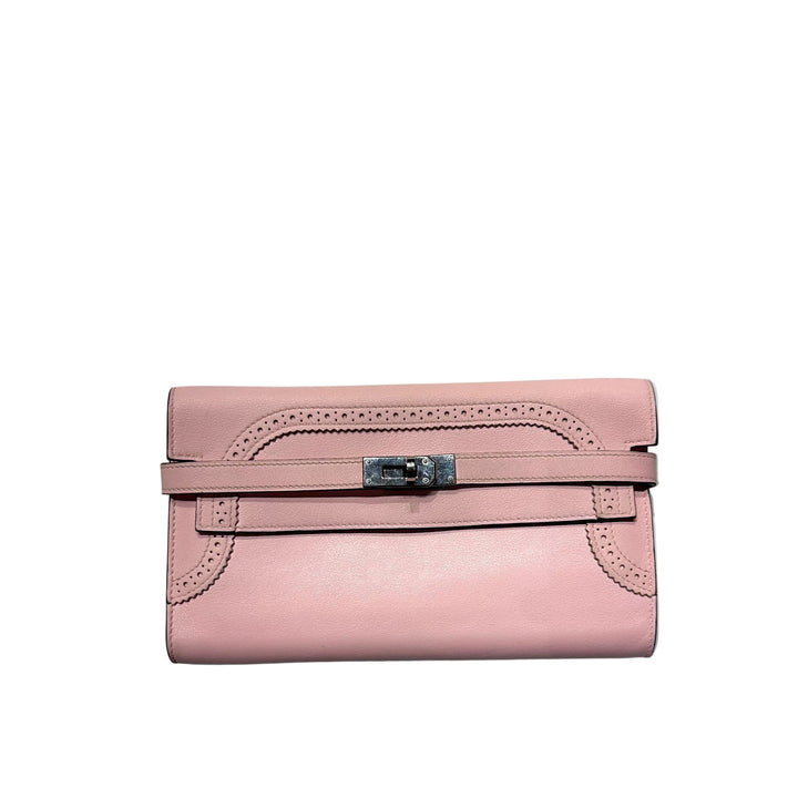 Hermes Pochette Kelly Classique Ghillies Swift Leder Rose Sakura Hardware Palladium