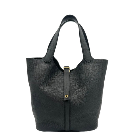 Hermes Picotin 22 Clemence Leder Schwarz Hardware Gold