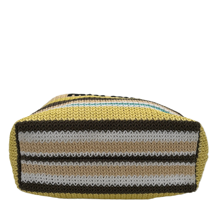 Miu Miu Shopper Tote Bag Raffia Gestreift Tundra Limone Natural Logo Schwarz