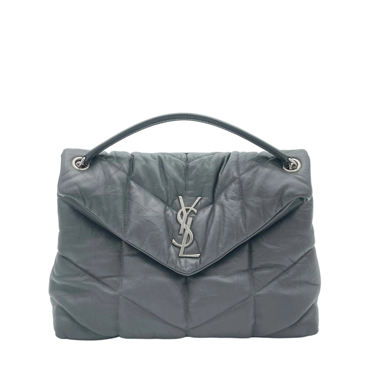 Yves Saint Laurent Tasche Loulou Puffer Medium Leder grau HW silber matt
