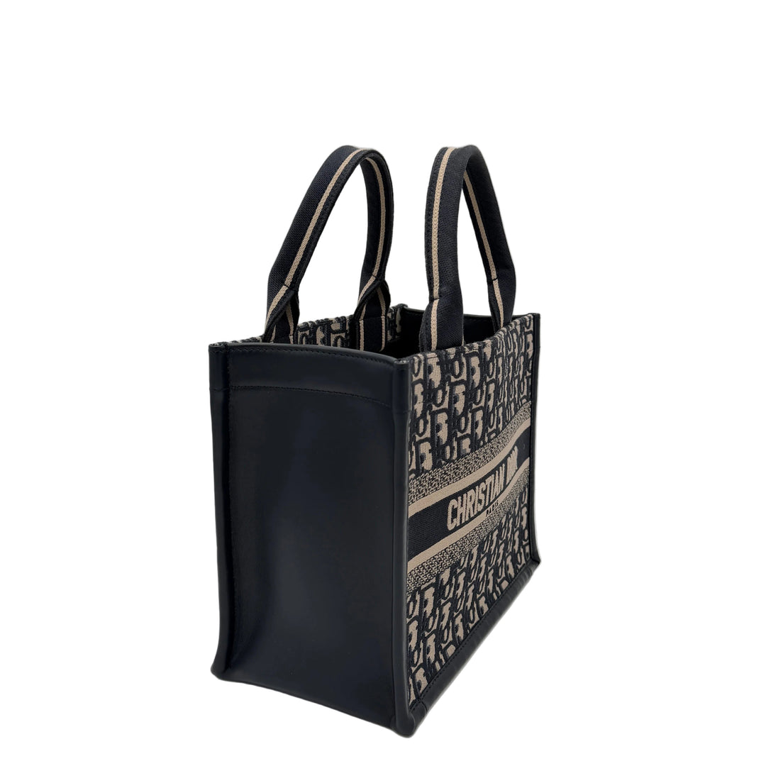 Dior Book Tote Small Oblique Canvas Leder Dunkelblau mit Schultergurt