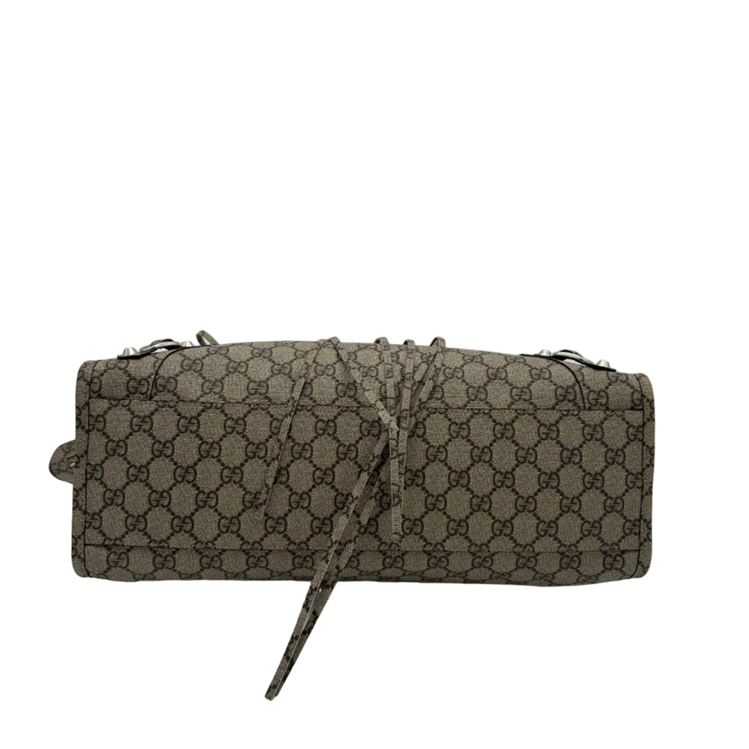 Balenciaga X Gucci City Tasche GG Monogram Beige Hardware Silber mit Schultergurt und Spiegel