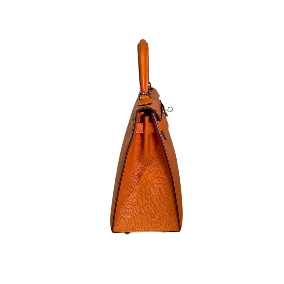 Hermes Kelly 28 Sellier Epsom Leder Apricot Palladium