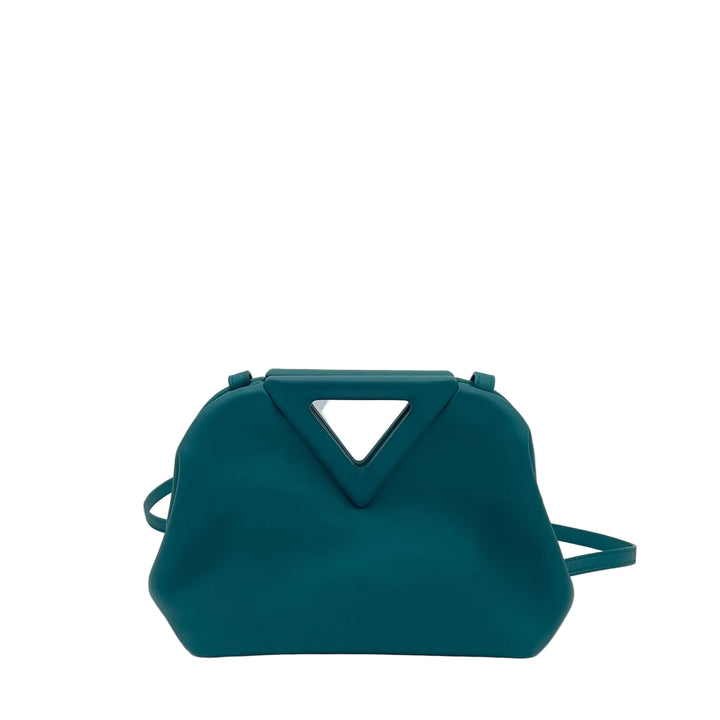 Bottega Veneta Tasche The Point Triangle Leder Petrol mit Schultergurt