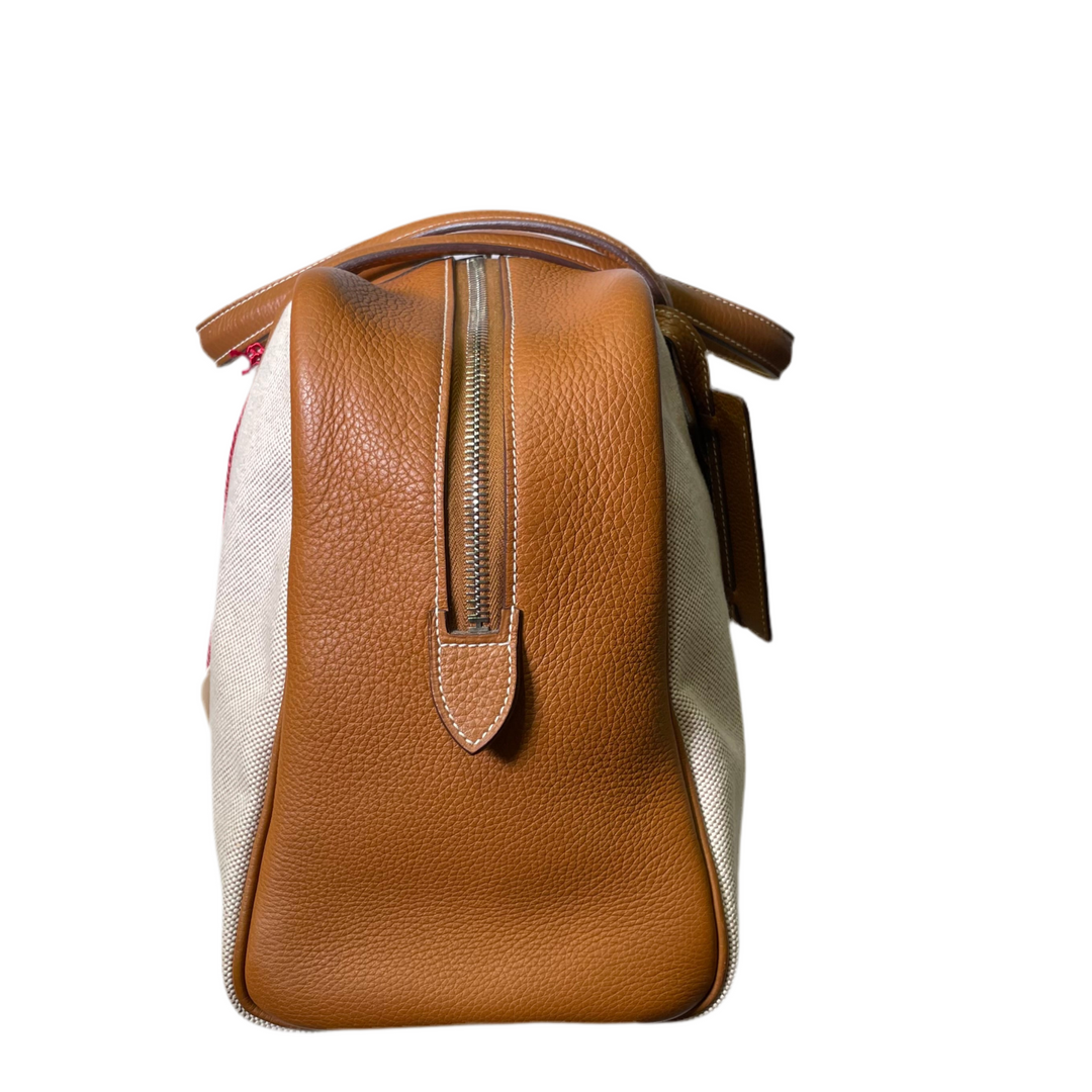 Hermes Tasche Victoria 35 Canvas Leder Gold Naturel Hardware Palladium