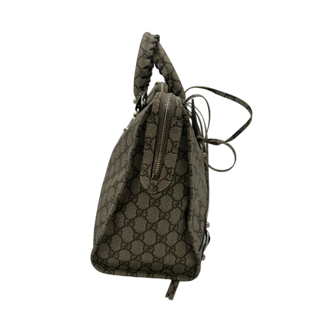 Balenciaga X Gucci City Tasche GG Monogram Beige Hardware Silber mit Schultergurt und Spiegel