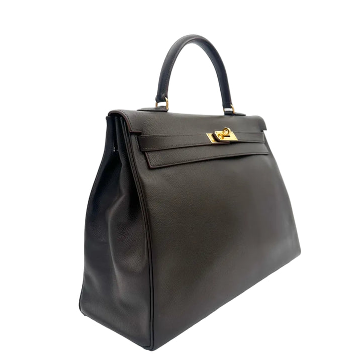 Hermes Kelly 35 Retourne Epsom Leder Braun Hardware Gold