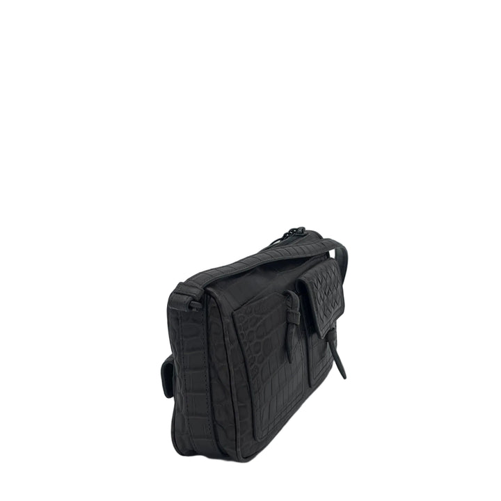 Bottega Veneta Tasche Tambura Multi Pocket Shoulder Bag Leder Kroko Etoupe