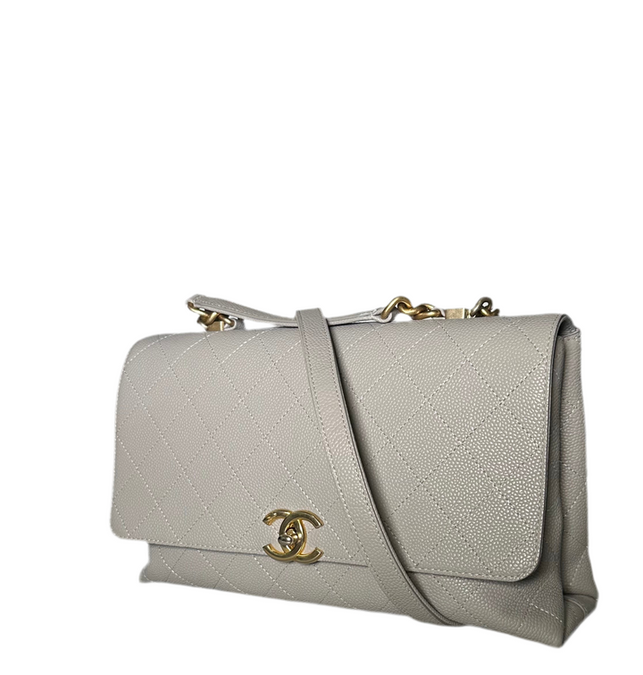 Chanel Tasche Caviar Leder Grau Hardware Eisgold