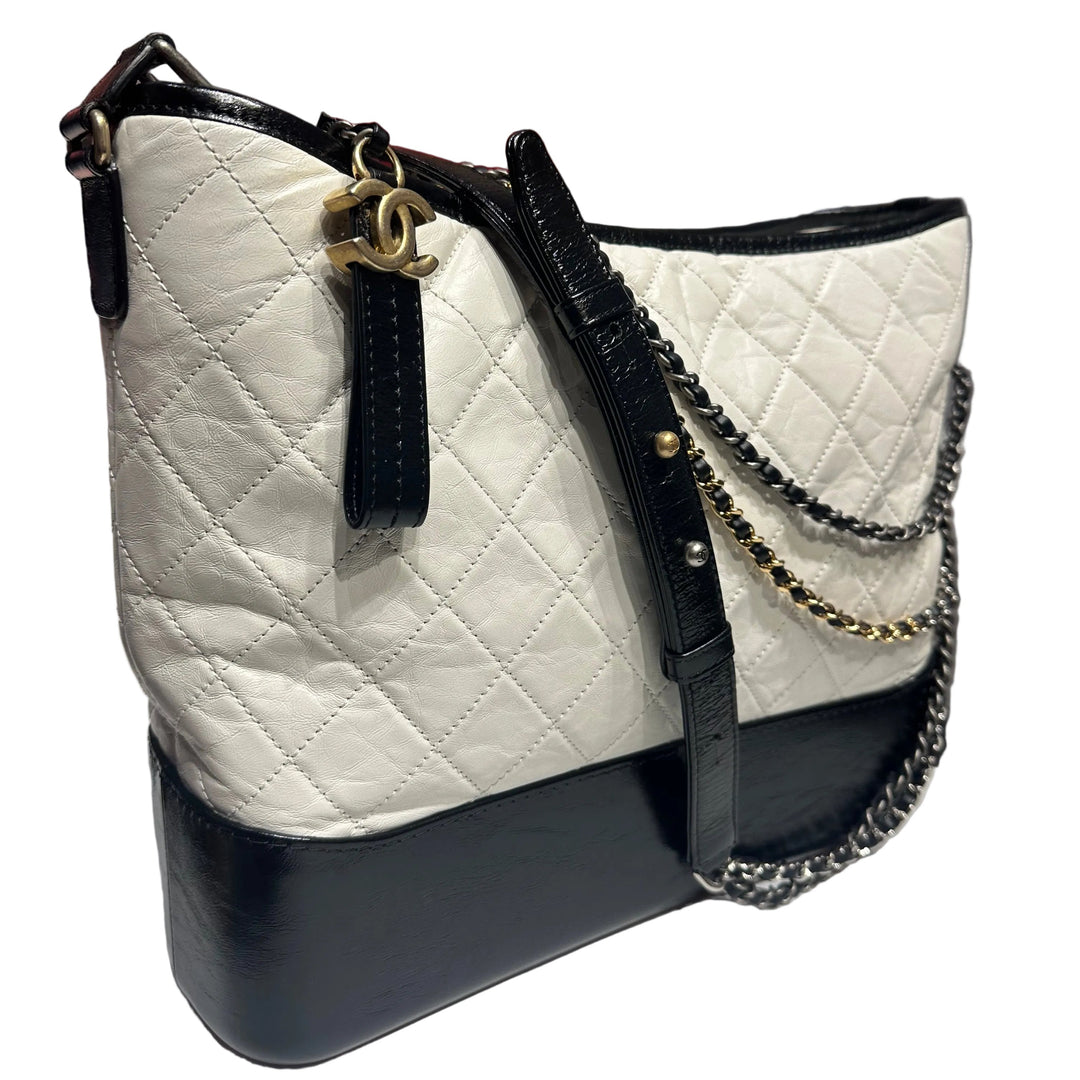 Chanel Tasche Gabrielle Large Vintage Leder Weiß Schwarz