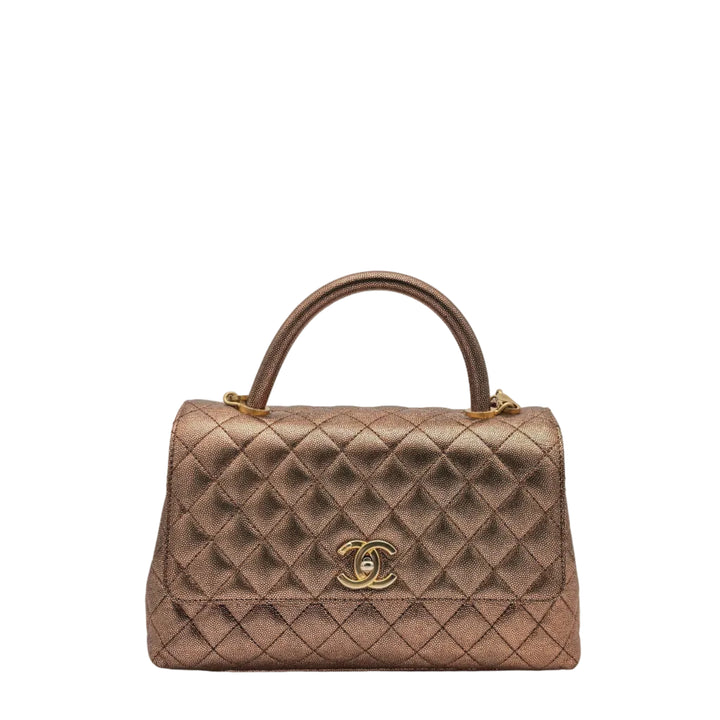 Chanel Tasche Coco Handle Medium Caviar Leder Bronze Metallic Hardware Gold