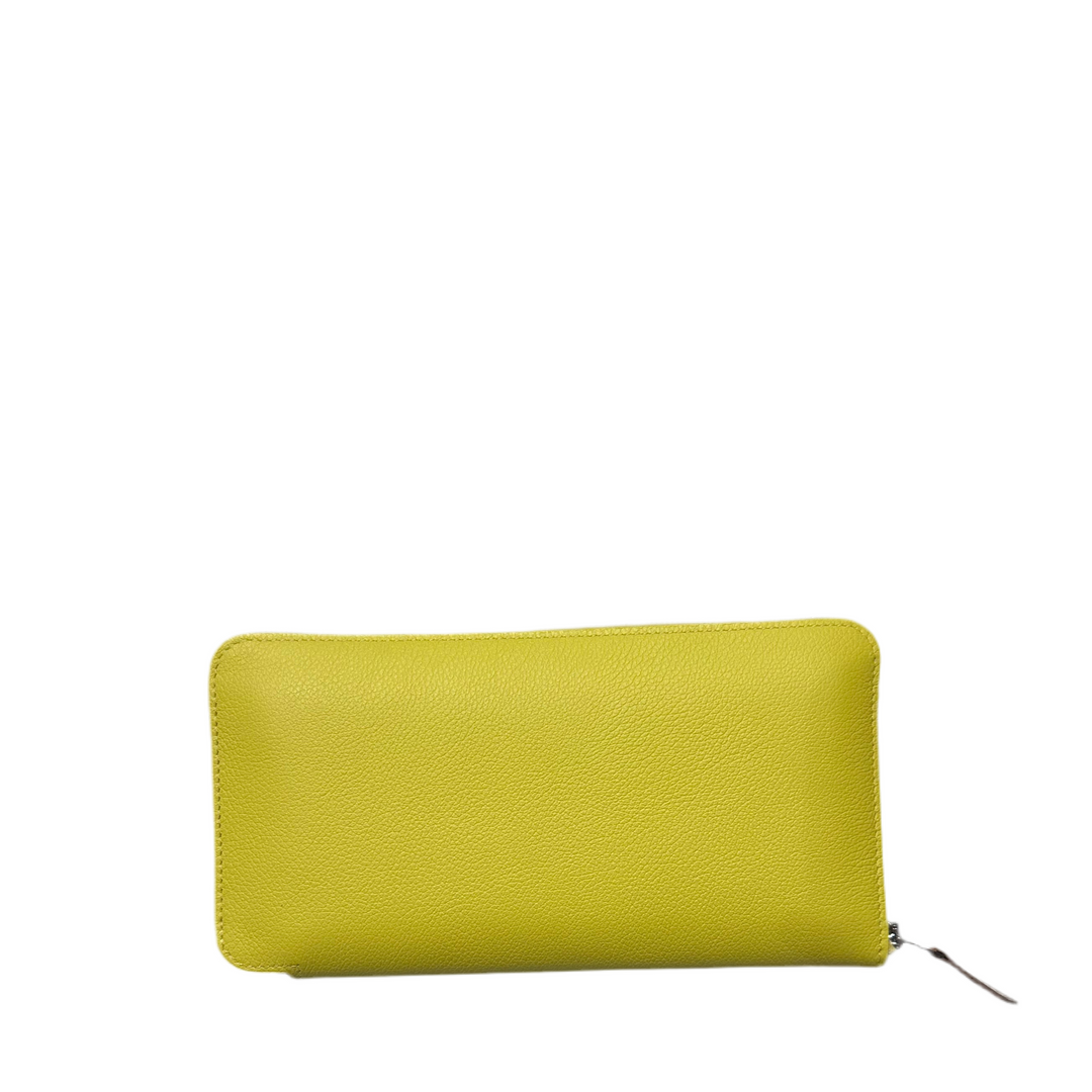 Hermes Brieftasche Silk'in Classique Lime Evercolor / Barenia Leder Innen Seide bedruckt