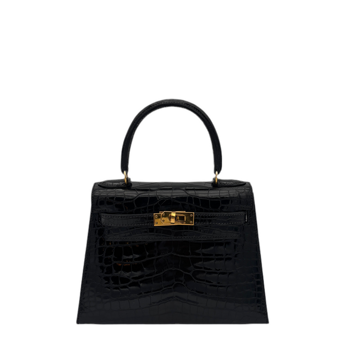 Hermes Kelly 20 Vintage Alligator Leder Schwarz Hardware Gold
