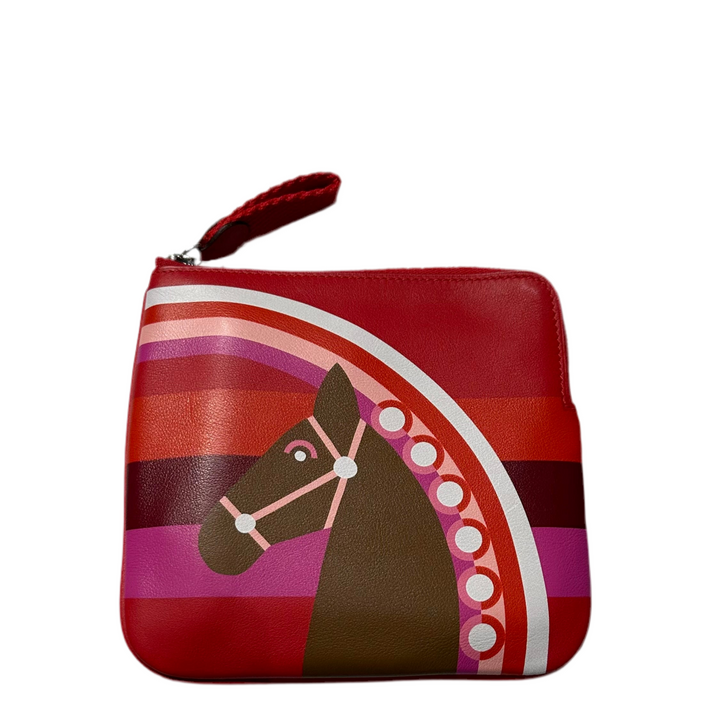 Hermes Carre Rainbow Pocket Pouch Couverture Nouvelle Swift Rouge Coeur Alezan Hardware Palladium