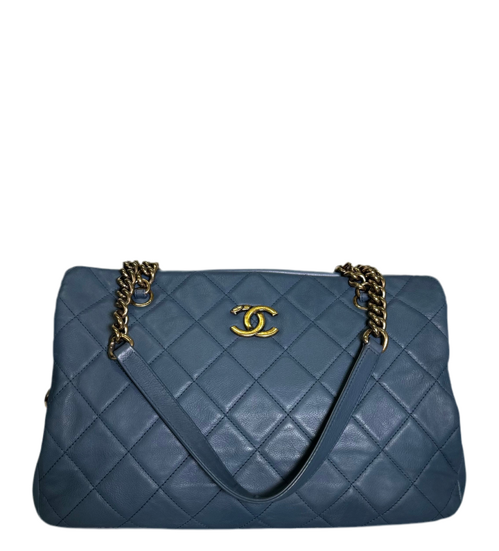 Chanel Tasche Shopping Tote Nappa Leder Blau Hardware Gold