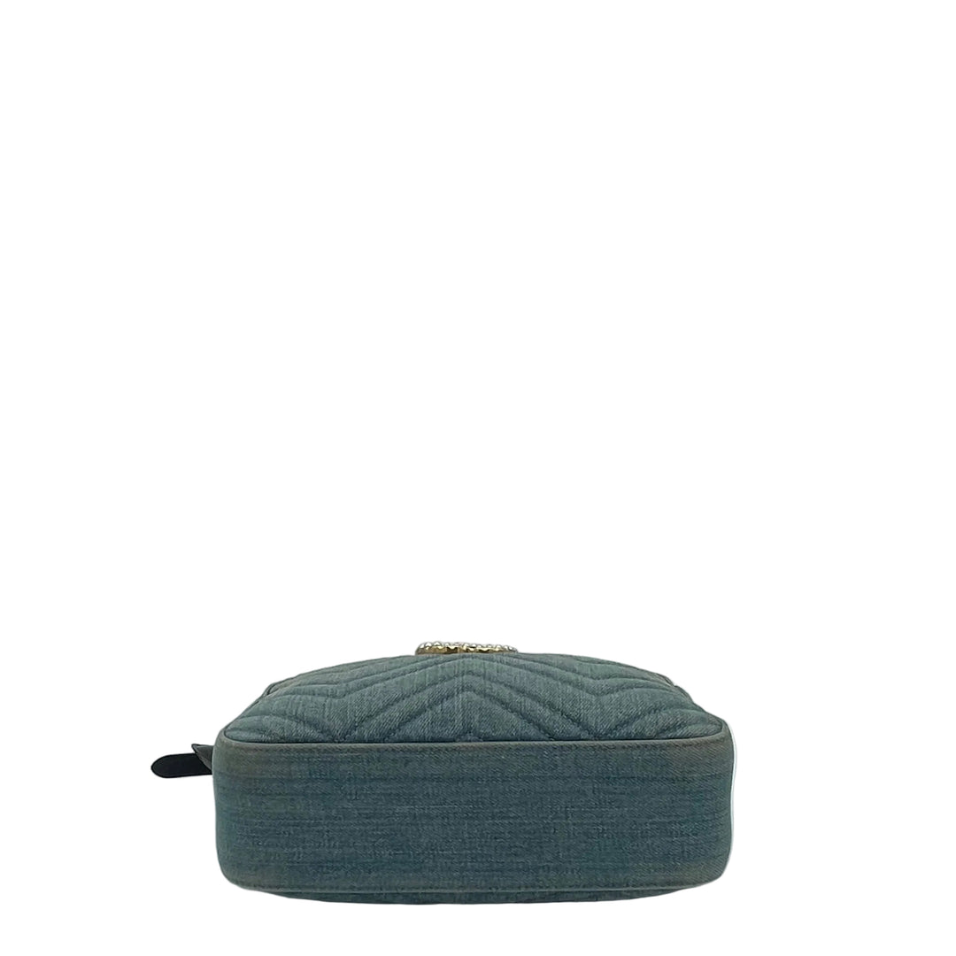 Gucci Tasche GG Marmont Matelasse Pearly Denim/ Leder Blau Kette Gold