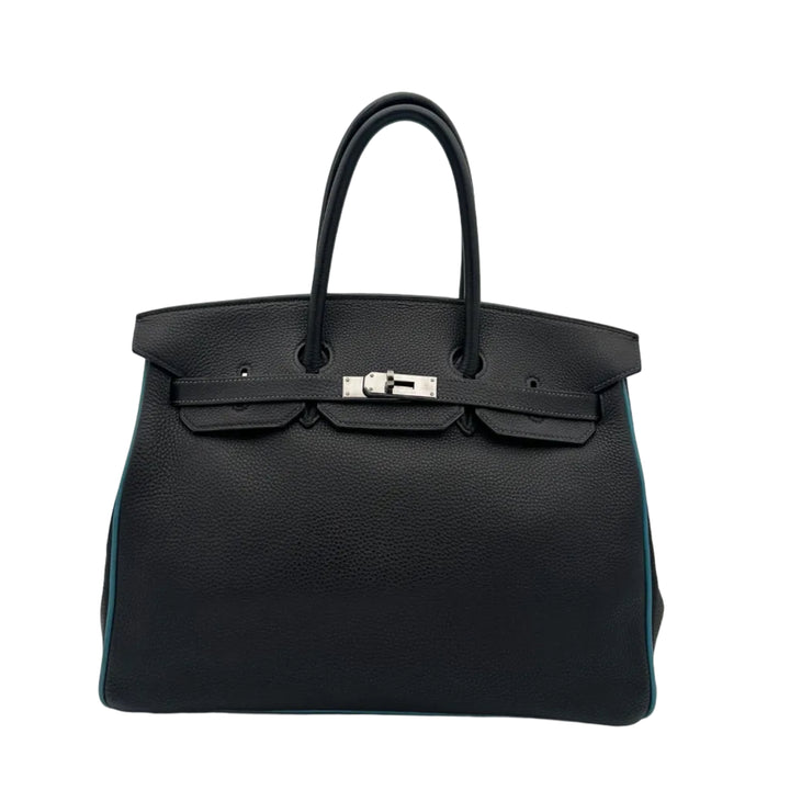 Hermes Bikin 35 Retourne Togo Leder Bleu Indigo Innen und Kanten Bleu Jean Hardware Palladium