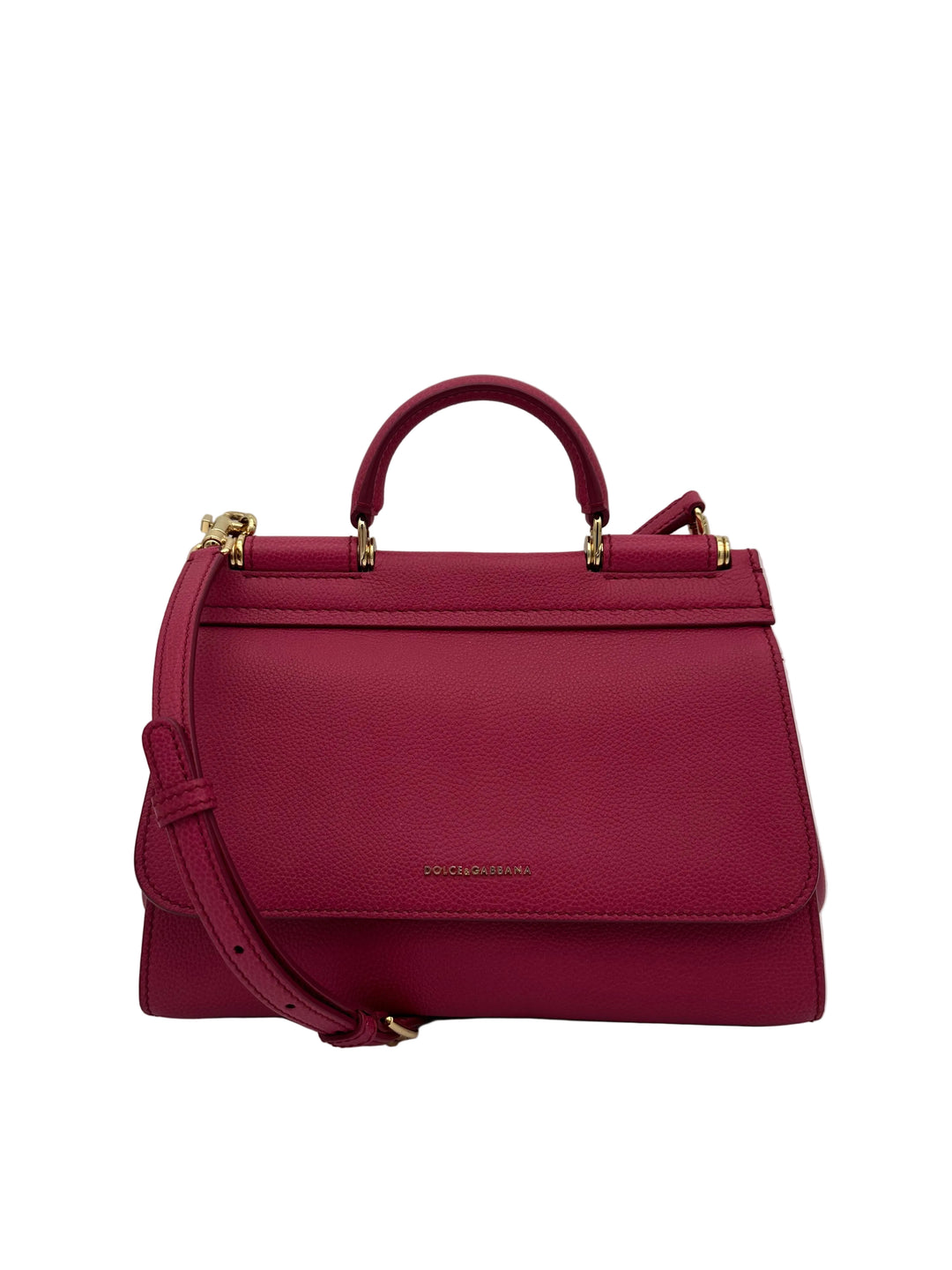 Dolce& Gabbana Sicily Soft Top Handle Bag Small Leder Himbeere Hardware Gold mit Schulterriemen