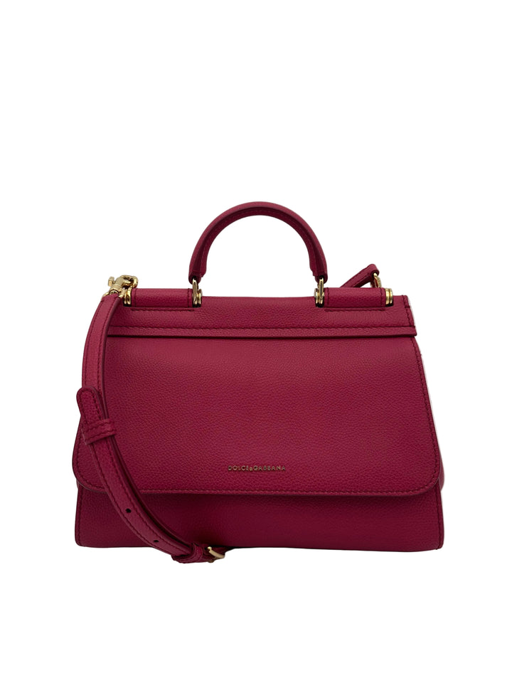 Dolce& Gabbana Sicily Soft Top Handle Bag Small Leder Himbeere Hardware Gold mit Schulterriemen