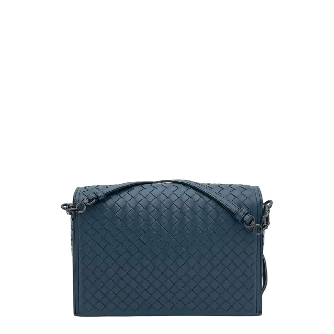 Bottega Veneta Tasche Pad Lock Bag Small Leder Blau Geflochten Hardware Gold Eloxiert mit Schultergurt