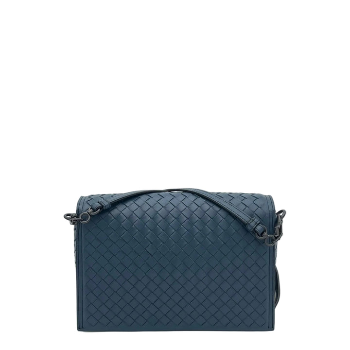 Bottega Veneta Tasche Pad Lock Bag Small Leder Blau Geflochten Hardware Gold Eloxiert mit Schultergurt