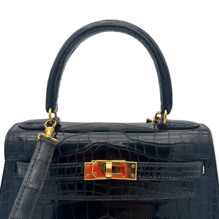 Hermes Kelly 20 Vintage Alligator Leder Schwarz Hardware Gold