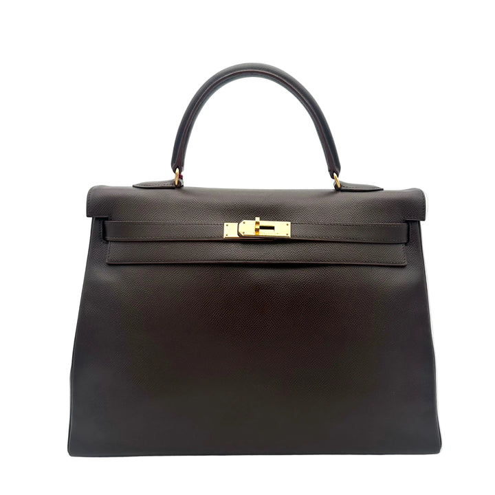 Hermes Kelly 35 Retourne Epsom Leder Braun Hardware Gold