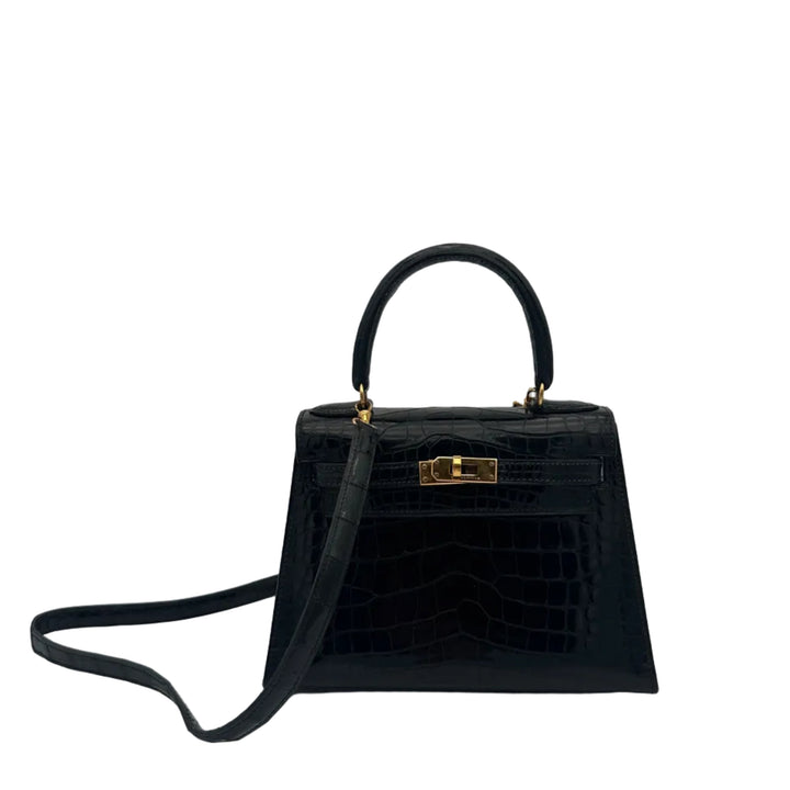 Hermes Kelly 20 Vintage Alligator Leder Schwarz Hardware Gold