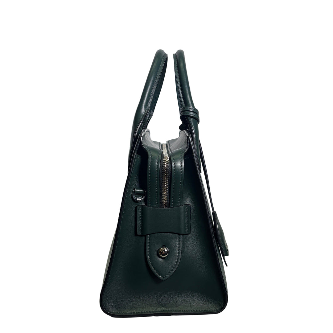 Prada Tasche 2way Saffiano Glattleder Dunkelgrün Logo Hardware Silber Schulterriemen