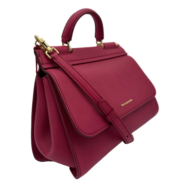 Dolce& Gabbana Sicily Soft Top Handle Bag Small Leder Himbeere Hardware Gold mit Schulterriemen