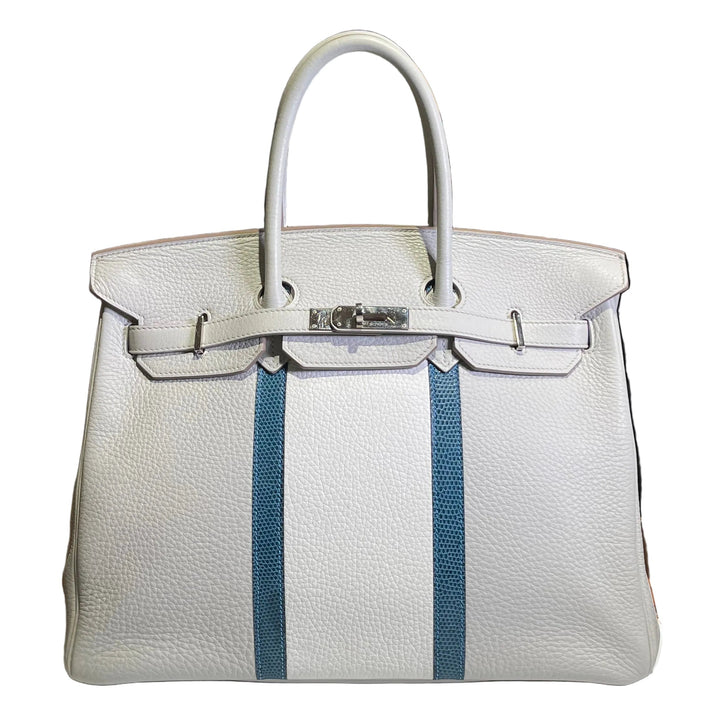 Hermes Birkin Club Birkin 35 Leder
Clemence/ Lizard Gris Perle Blanc
Mykonos HW Palladium O = 2011