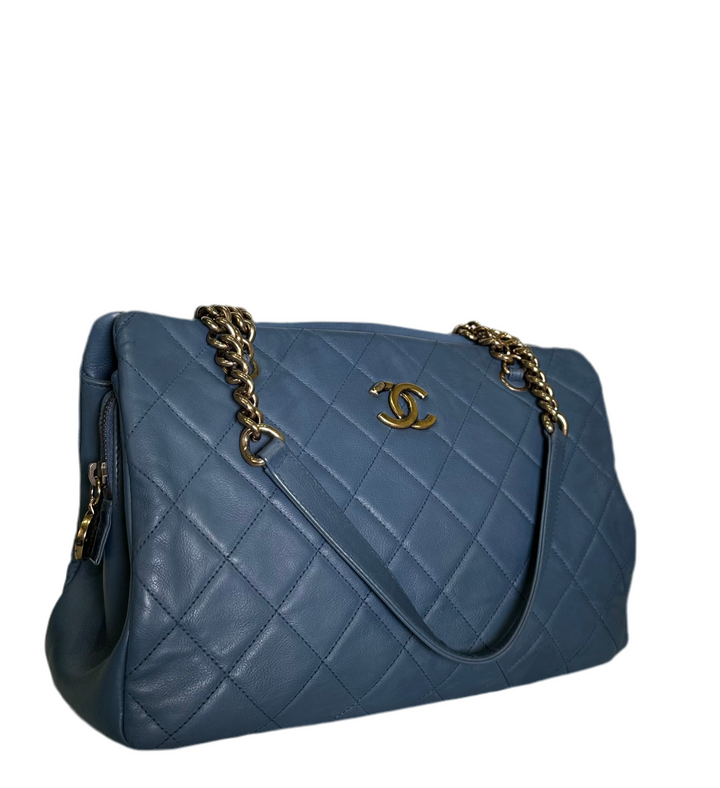 Chanel Tasche Shopping Tote Nappa Leder Blau Hardware Gold