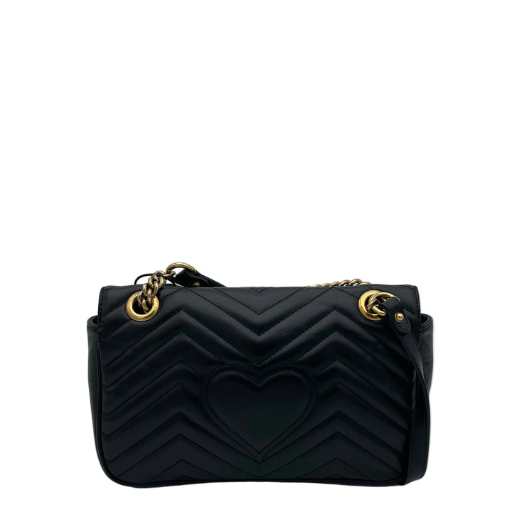 Gucci Tasche Marmont Medium Leder Schwarz mit GG Logoschließe Gold Kettenschultergurt