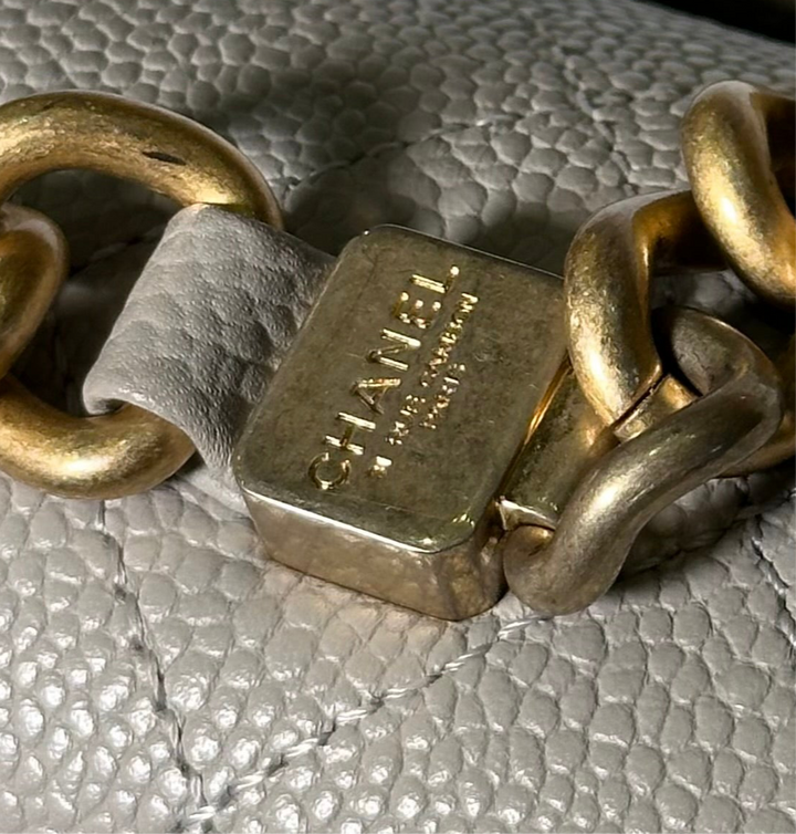 Chanel Tasche Caviar Leder Grau Hardware Eisgold