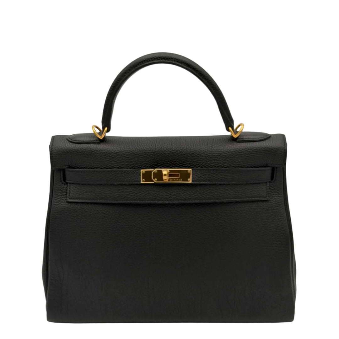Hermes Kelly 32 Retourne Togo Leder Schwarz Hardware Gold