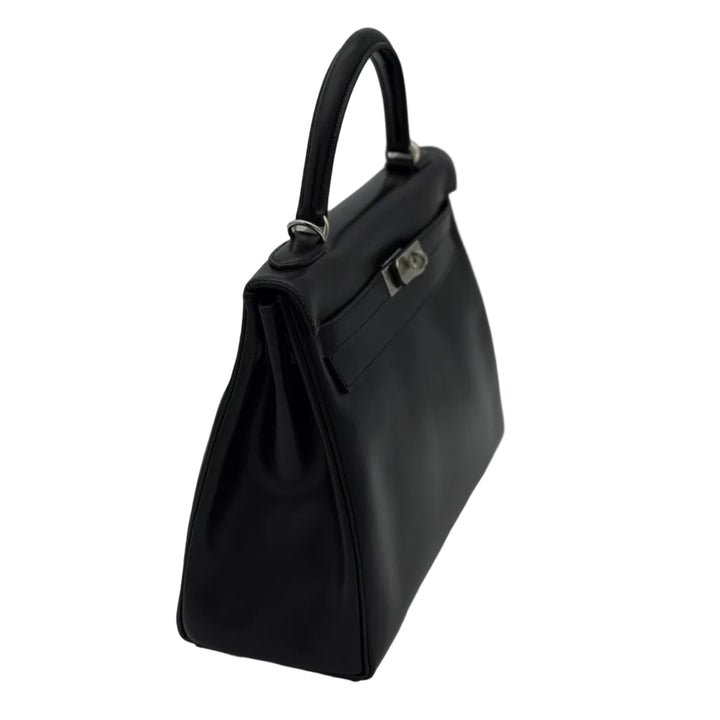 Hermes Kelly 32 Retourne Box Leder Schwarz Hardware Palladium
