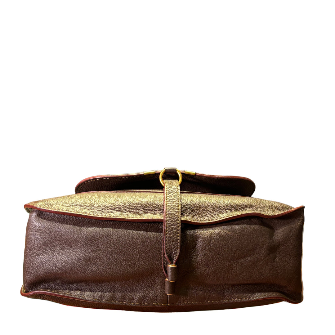 Chloe Tasche Marcie Leder braunrot gelbe Naht abgesetzt Gold HW Medium