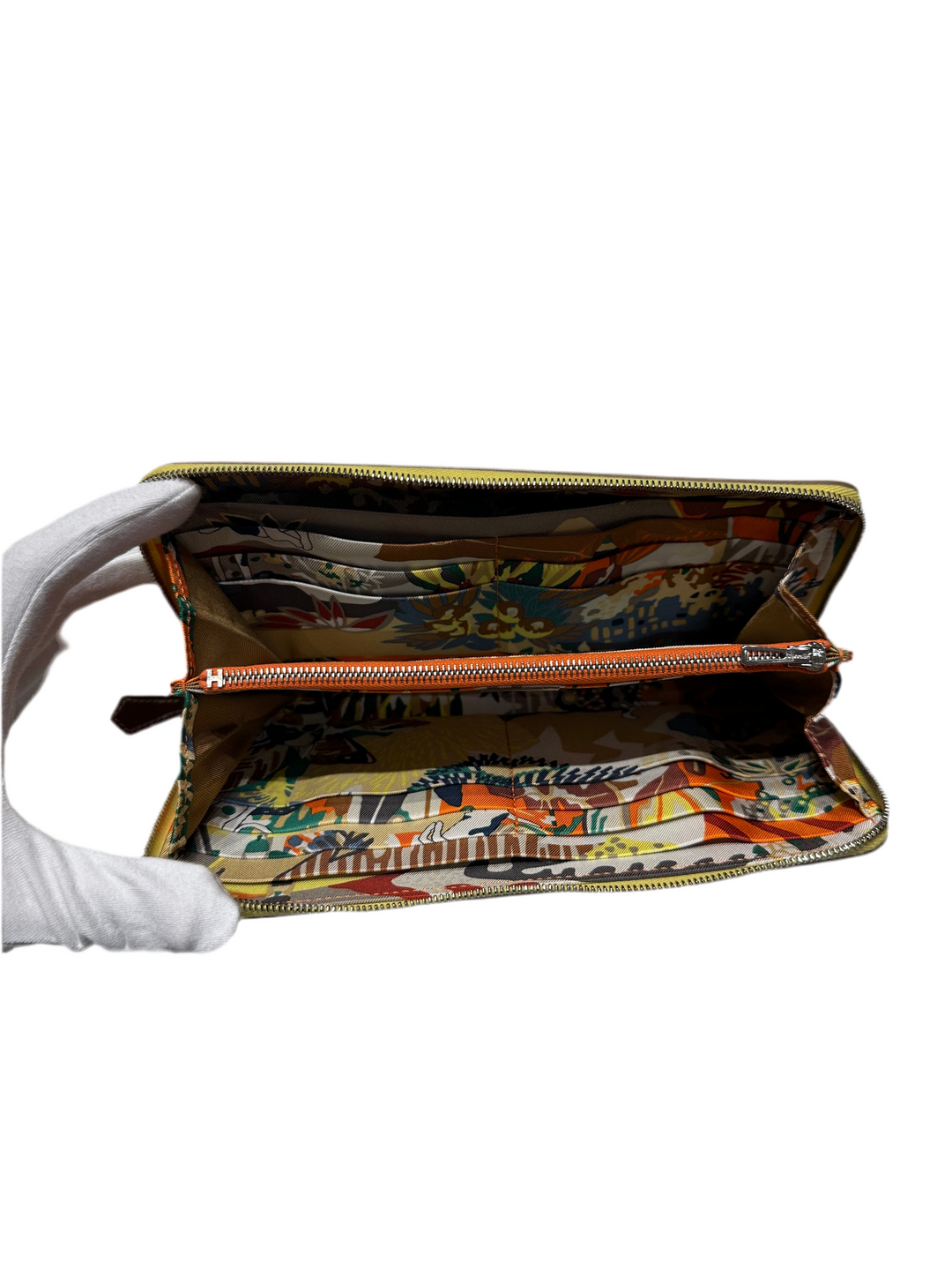 Hermes Brieftasche Silk'in Classique Lime Evercolor / Barenia Leder Innen Seide bedruckt