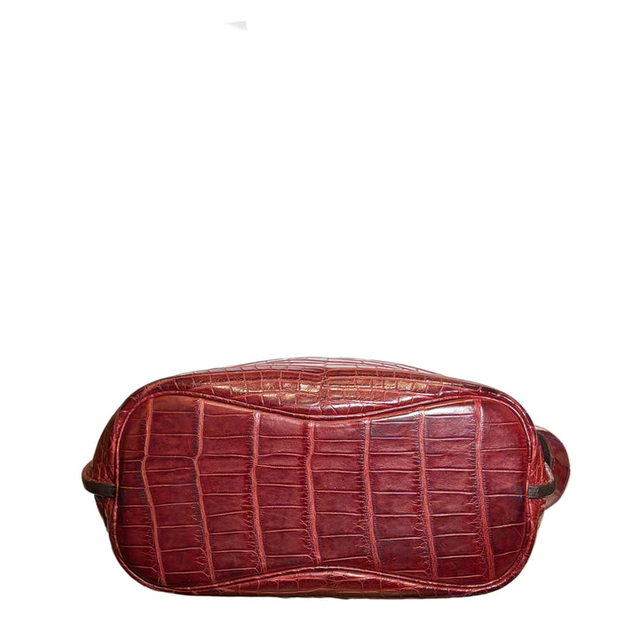 Hermes So Kelly 22 Alligator Leder Bordeauxrot Hardware Gold