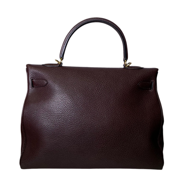 Hermes Kelly 35 Retourne Fjord Leder Braun Hardware Gold