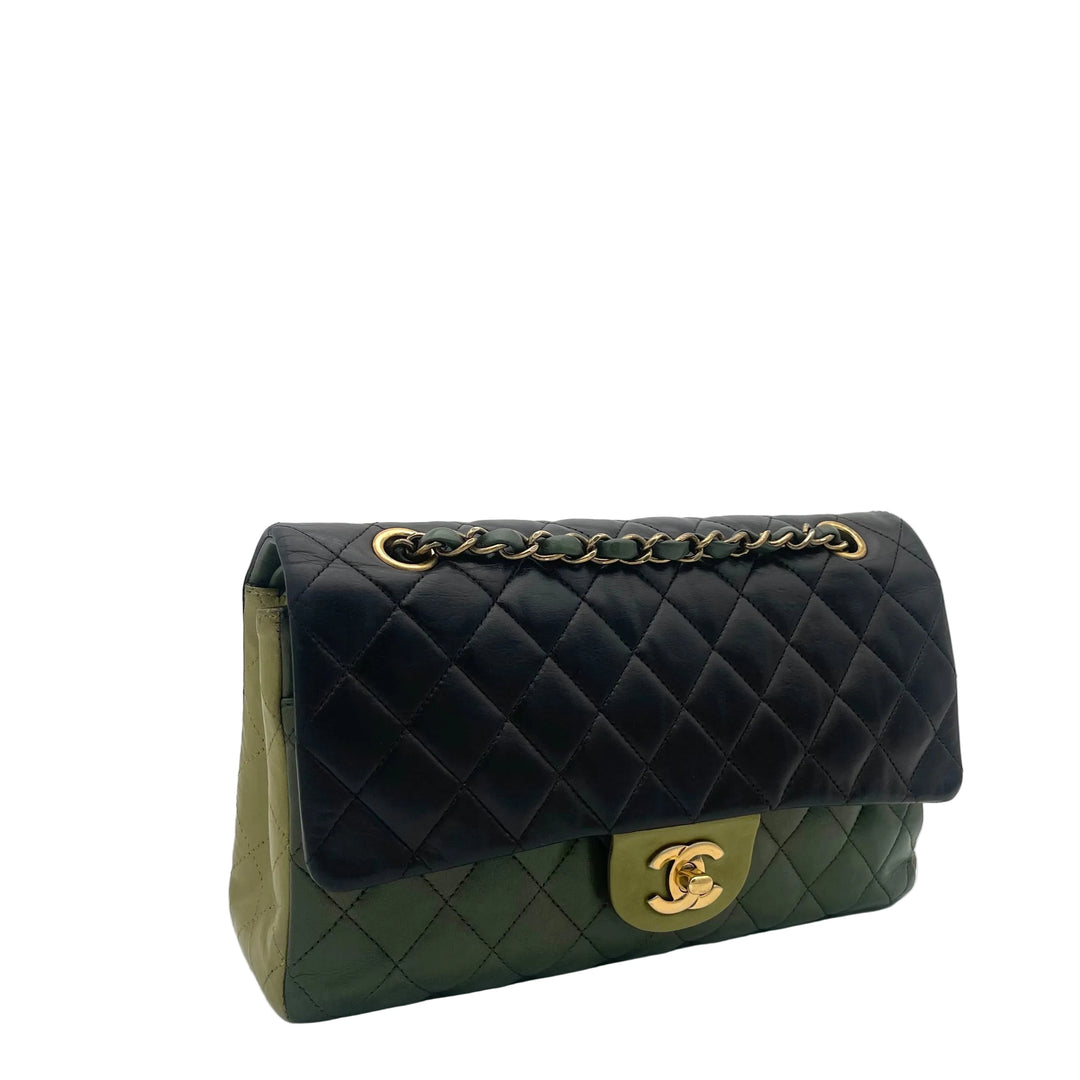 Chanel Timeless Double Flap 11.12 Tricolor Grün Braun Hardware Gold eloxiert