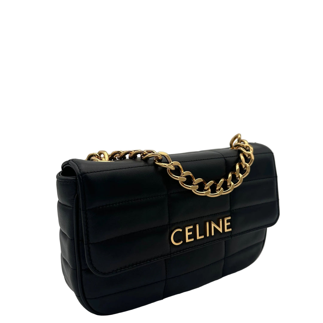 Celine Tasche Matelasse Monochrome Leder Schwarz Crossbody Celine Hardware Gold