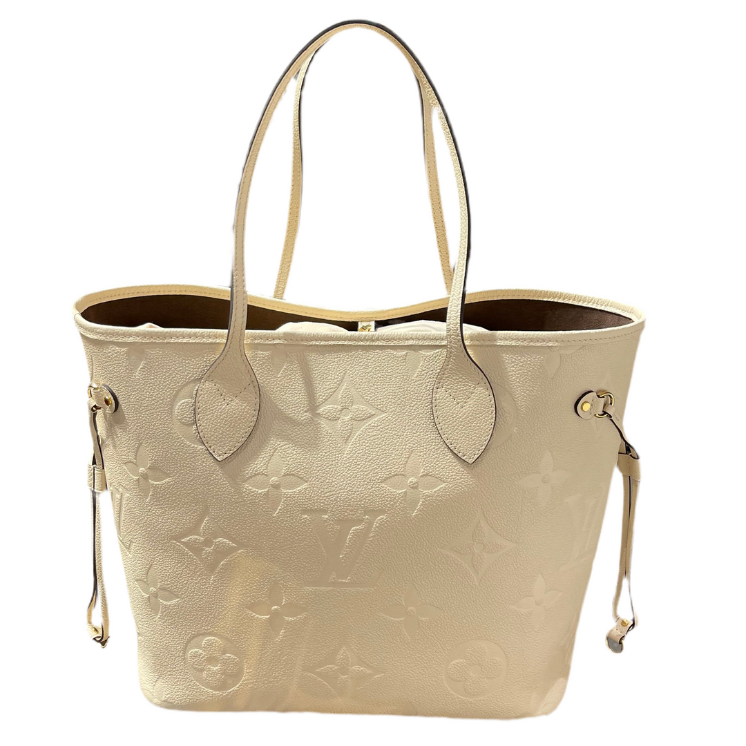 Louis Vuitton Neverfull MM Leder Empreinte Monogram Giant Creme Weiß Braun Pochette