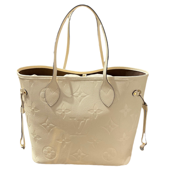 Louis Vuitton Neverfull MM Leder Empreinte Monogram Giant Creme Weiß Braun Pochette