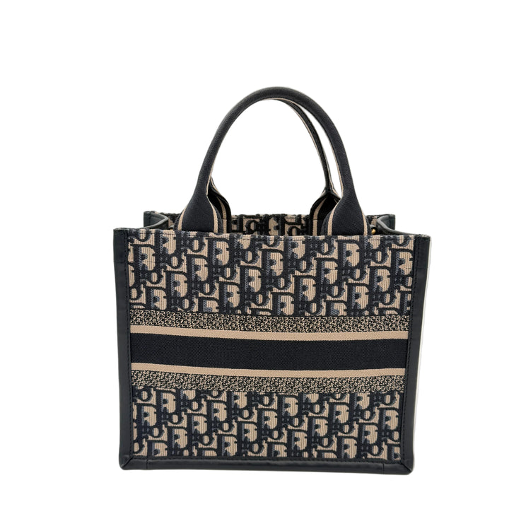 Dior Book Tote Small Oblique Canvas Leder Dunkelblau mit Schultergurt